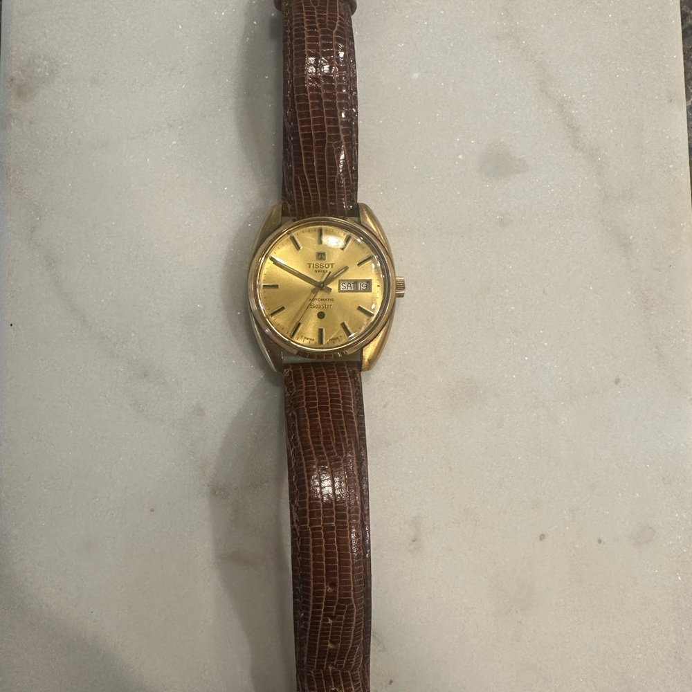 Vintage Tissot Gold Dial with Brown Leather Strap